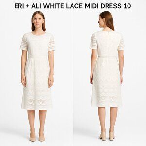 ERI + ALI WHITE LACE MIDI DRESS SIZE 10